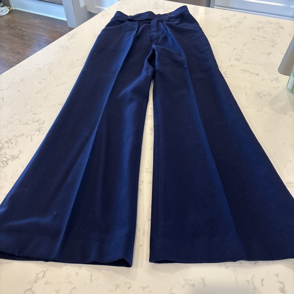VTG 1960s 70s High Waisted Pleated Lined Wool Pants Women Size 2 26" Waist Navy - Picture 3 of 14